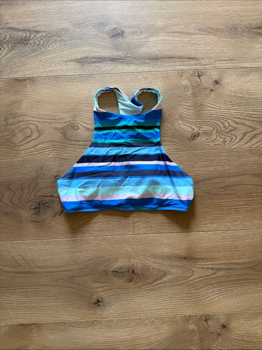 aerie Striped High-Neck Bikini Top - Blue, Teal, Navy, Light Pink